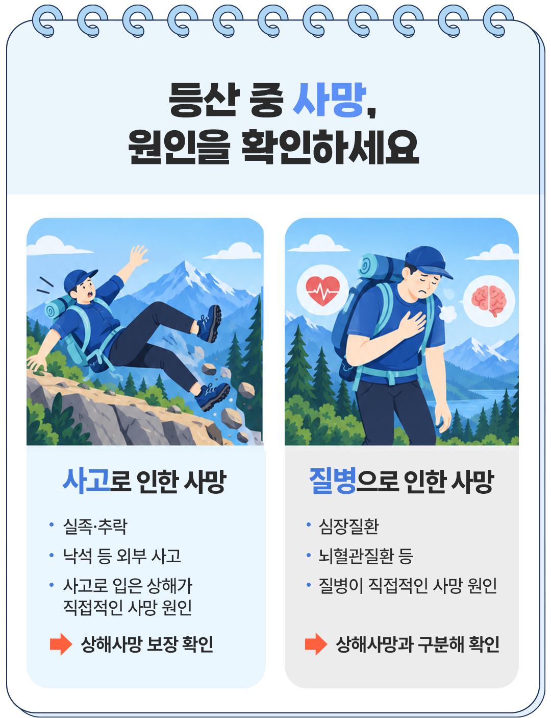 보험무물 등산 사망 사고 질병
