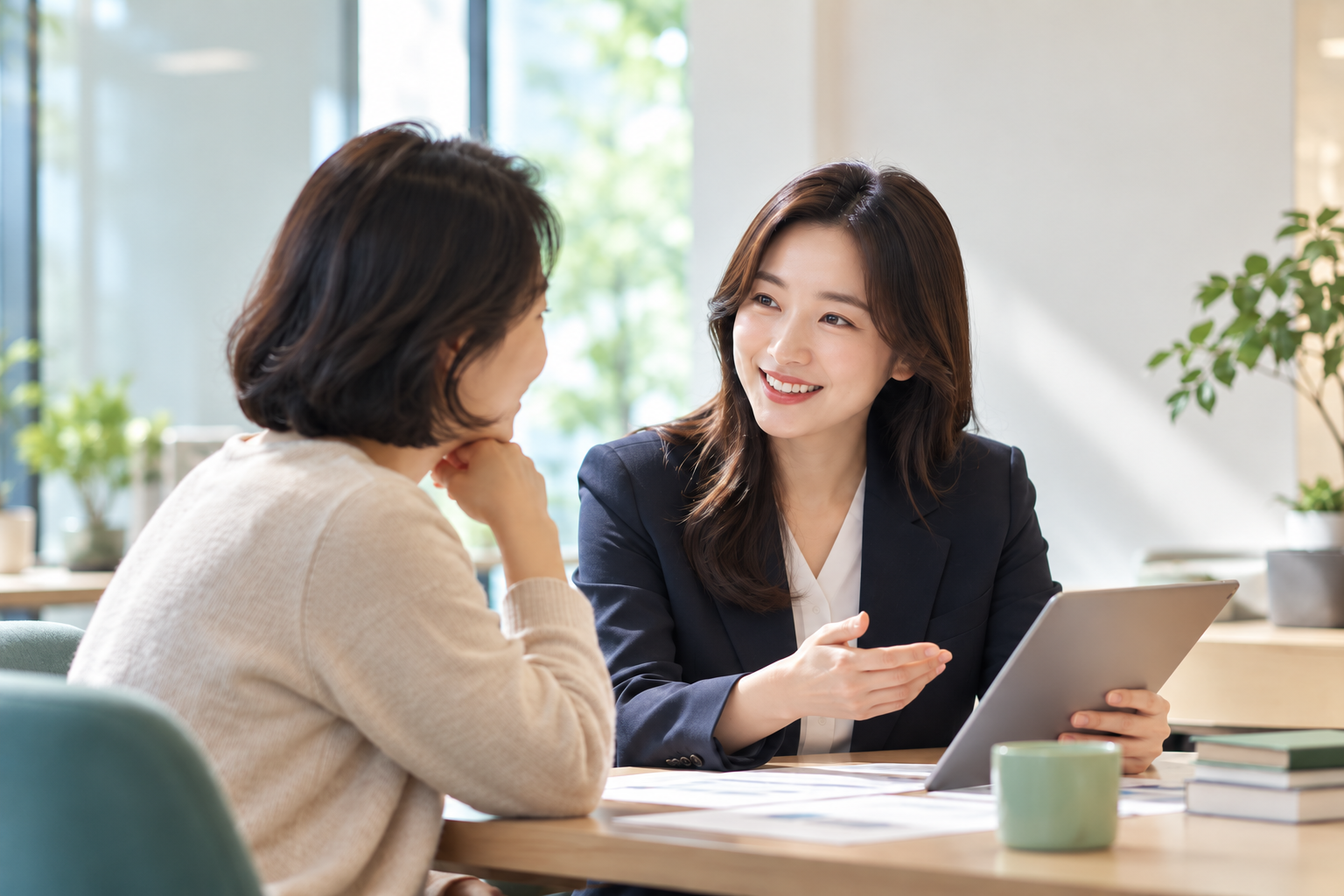 고객의 의견에 귀 기울이는 상담 장면